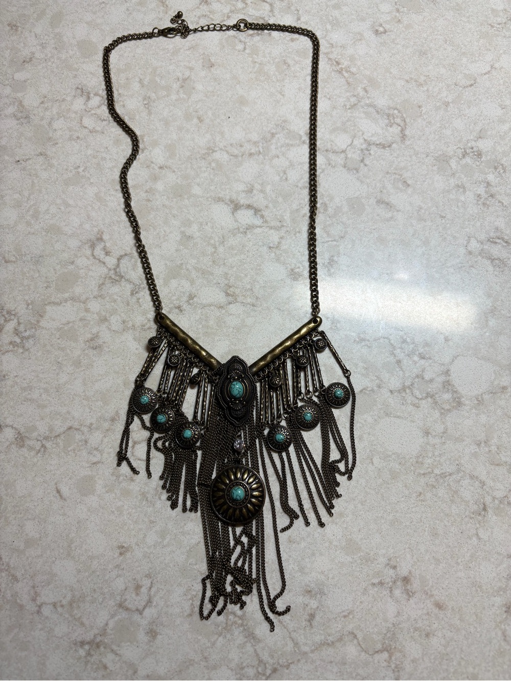 L1 Bohemian Turquoise Fringe Statement Necklace - Women Jewelry
